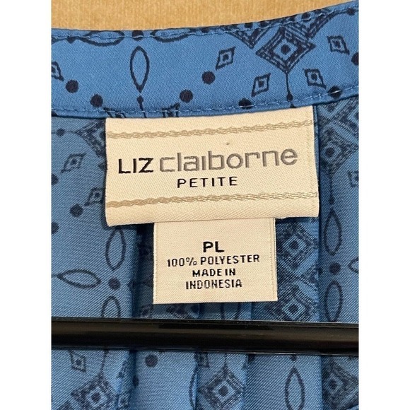 Liz Claiborne Blouse Women's Petite Large Blue Mid Length Balloon Sleeve - Picture 5 of 11